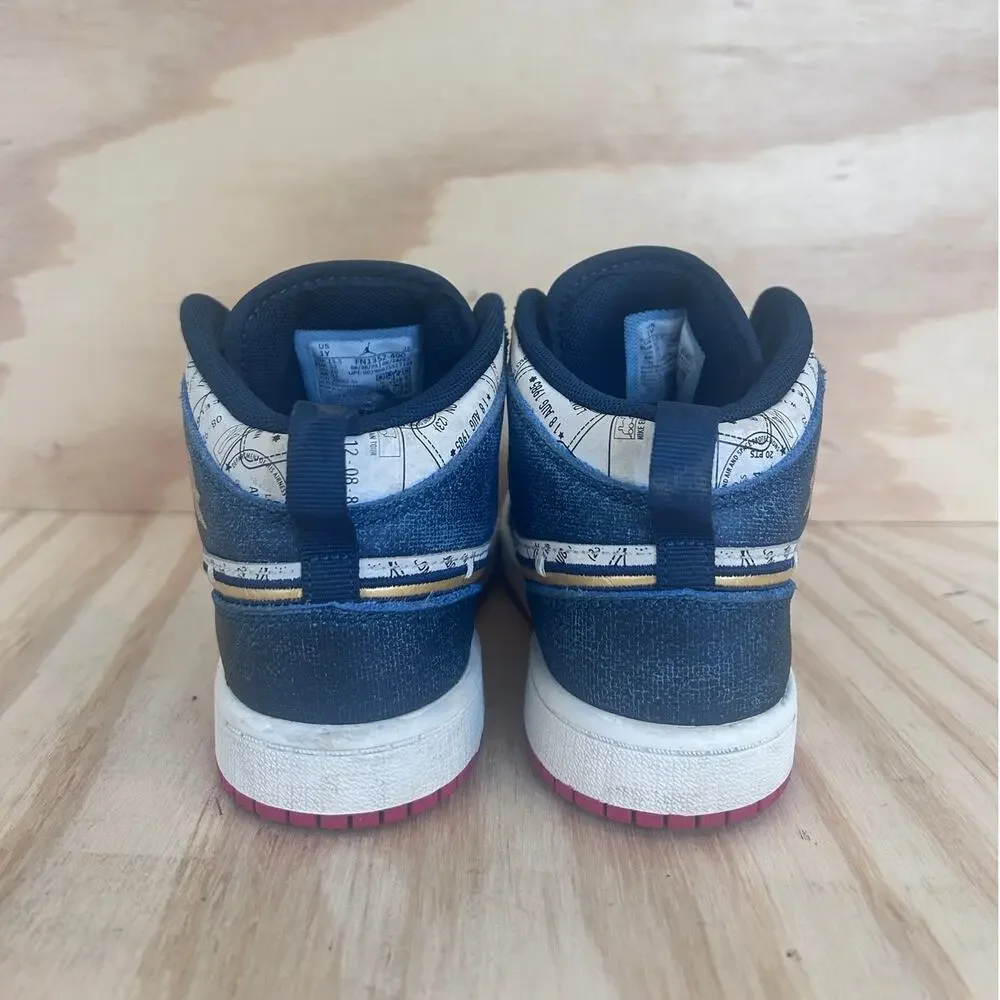 Nike - Air Jordan 1 Mid - Sneakers - Blue/White - Kids Little - 1Y - FN1353-400